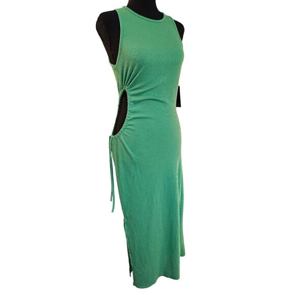 Green Ribbed Knit Sleeveless Bodycon Sexy Maxi Dress W/ Side Cutouts Size S - Picture 1 of 5